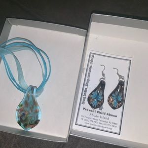 Blown glass necklace and earring set
